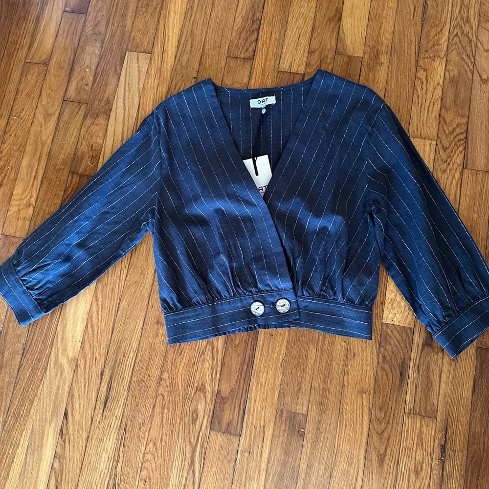 Blue linen crop top blouse